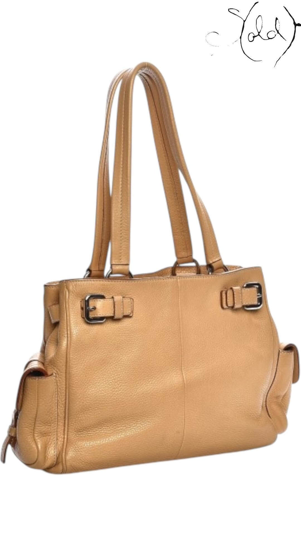 PRADA Vitello Daino Buckle Shoulder Bag – Sabbia Taupe Leather, Back view | Sold Attire