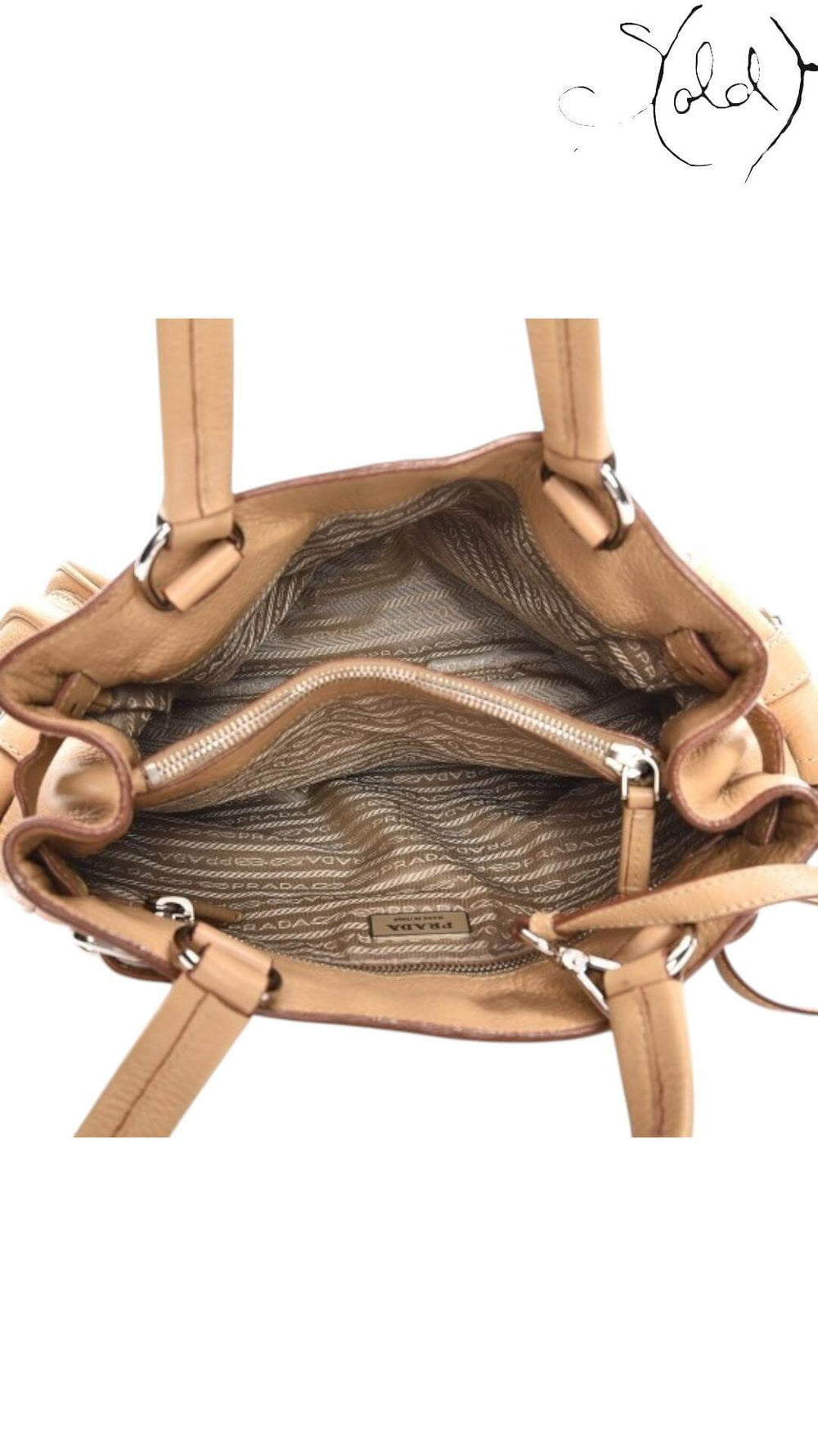 PRADA Vitello Daino Buckle Shoulder Bag – Sabbia Taupe Leather, Hardware detail | Sold Attire