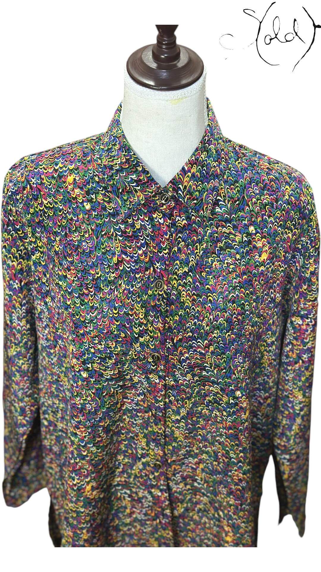 Psychedelic Feather Print Shirt – Fluid Fit, Detail view | Sold Attire