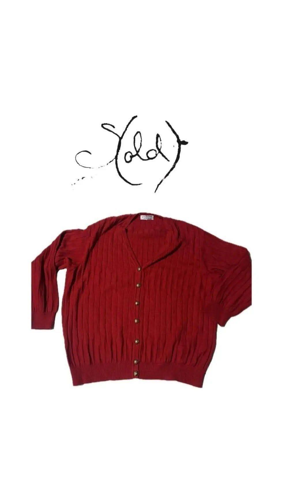 Red Cable Knit Cardigan - Vintage Wool EleganceJacketSold AttireSold Attire