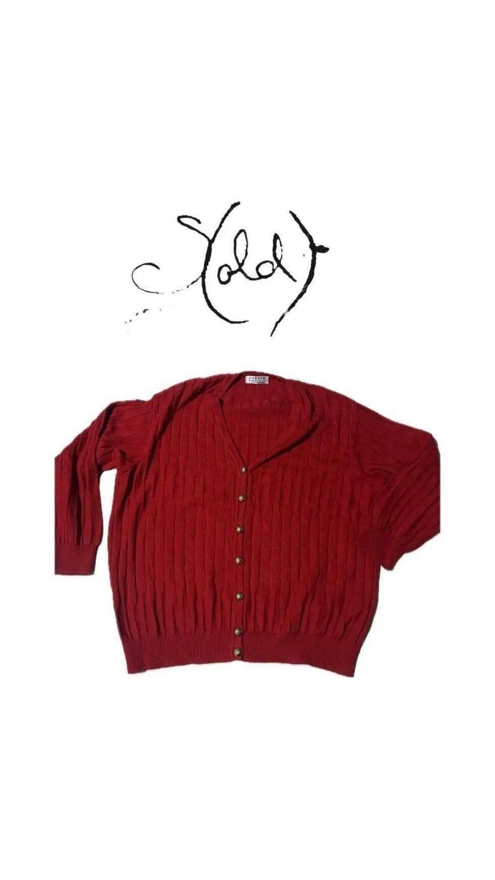 Red Cable Knit Cardigan - Vintage Wool Elegance, Authenticated Pre-Owned | Sold Attire