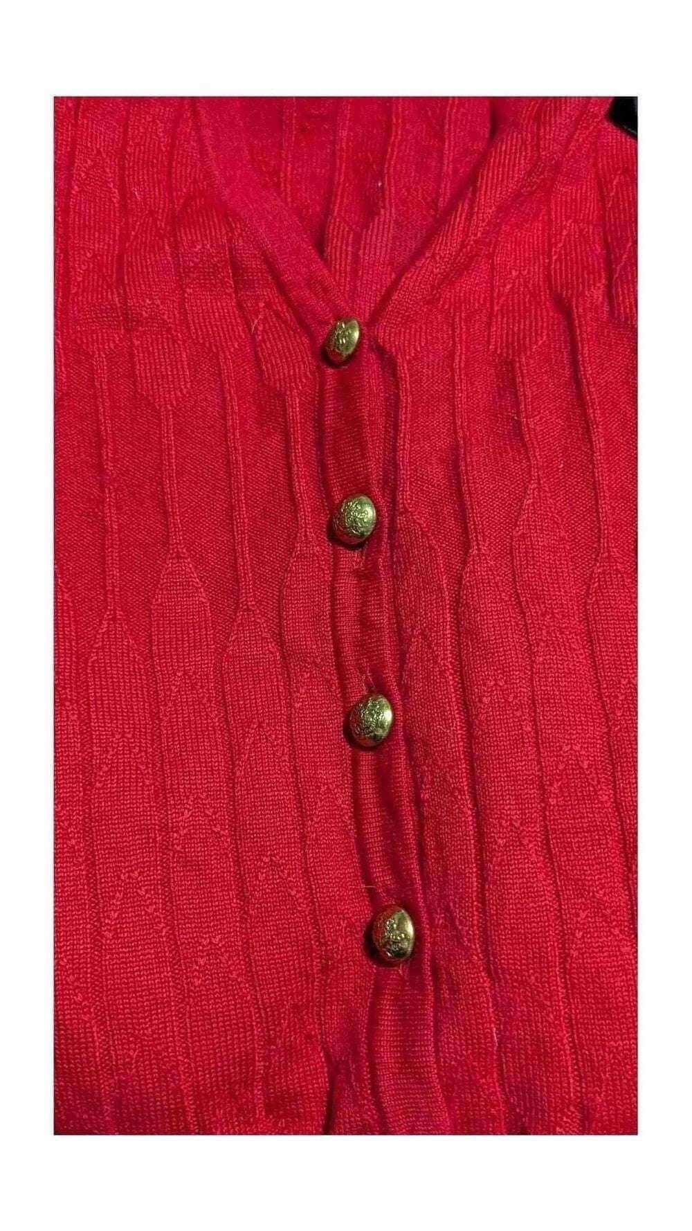Red Cable Knit Cardigan - Vintage Wool Elegance, Back view | Sold Attire