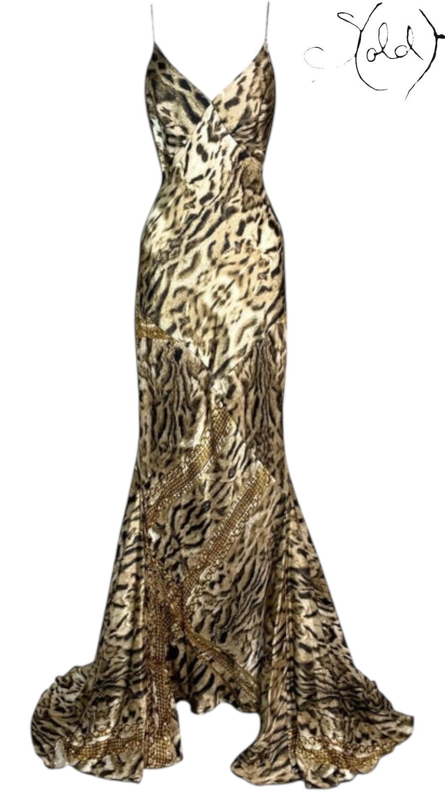 Roberto Cavalli gawn variant_title Roberto Cavalli 2003 Silk Leopard Chain Gown | Sold Attire