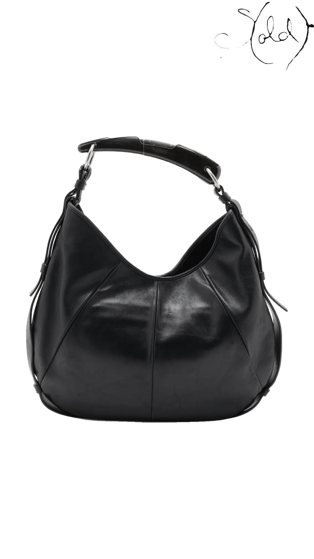 Saint Laurent Mombasa Black Leather Horn Shoulder Bag, reverse exterior