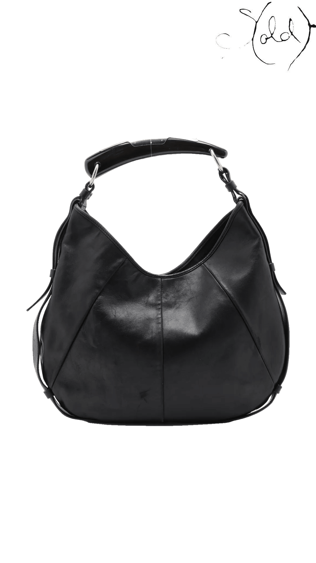 Saint Laurent Mombasa Black Leather Horn Shoulder Bag, front exterior