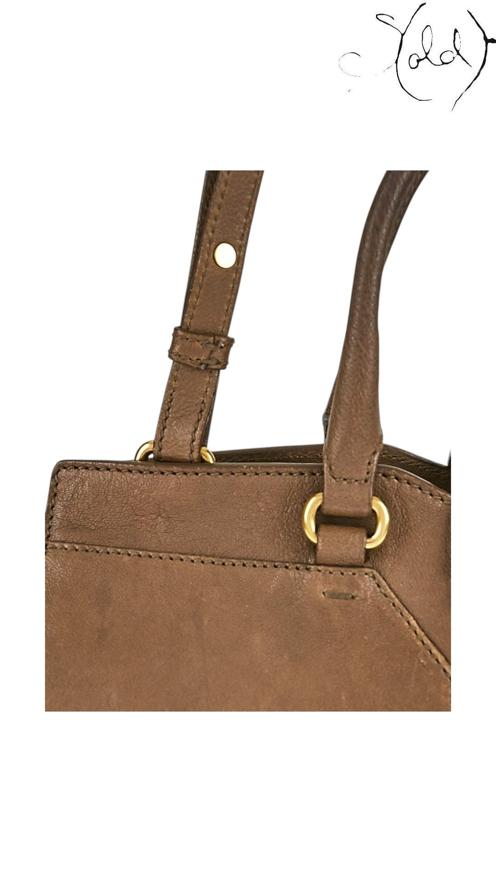 Sold Attire Saint Laurent Small Cabas Chyc bag in brown sheepskin leather featuring gold-tone hardware and rolled handles.