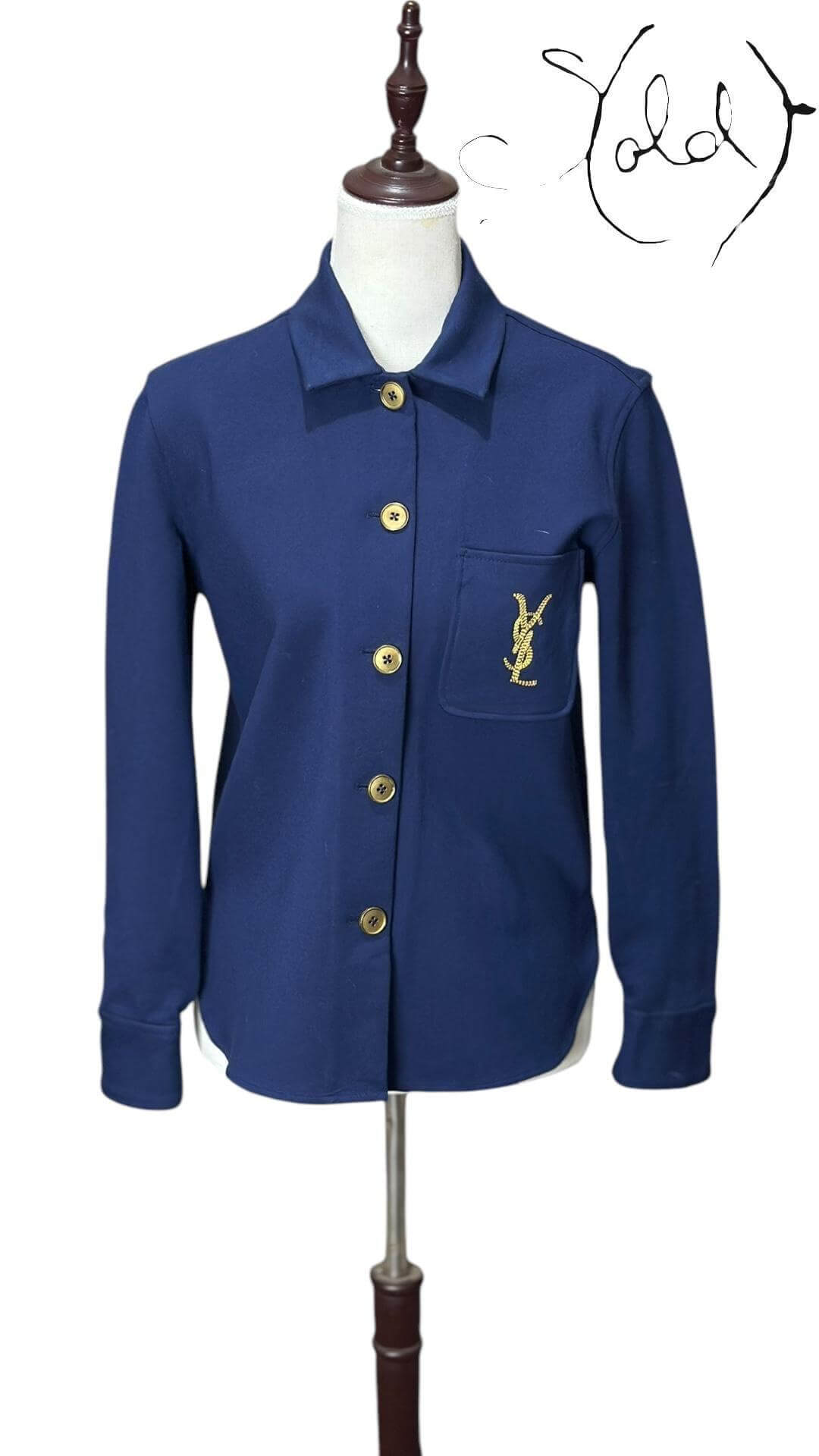 Saint Laurent Embroidered Navy Over Shirt – Sold Attire, Detail view | Sold Attire