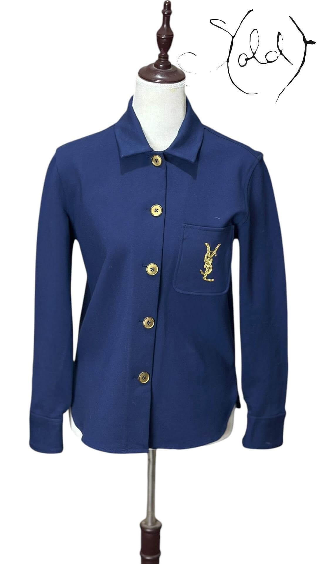 Saint Laurent Embroidered Navy Over Shirt – Sold Attire, Interior view | Sold Attire