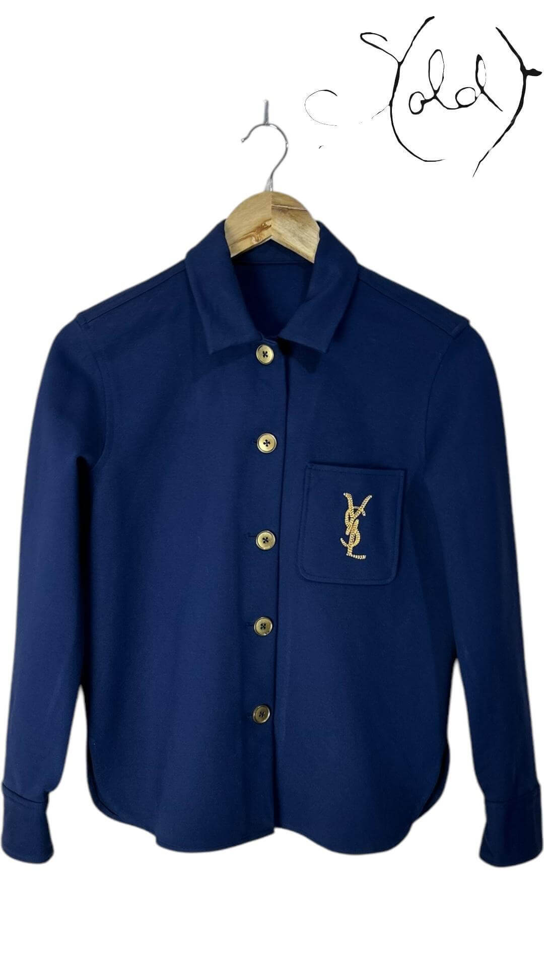 Saint Laurent Embroidered Navy Over Shirt – Sold Attire, Back view | Sold Attire