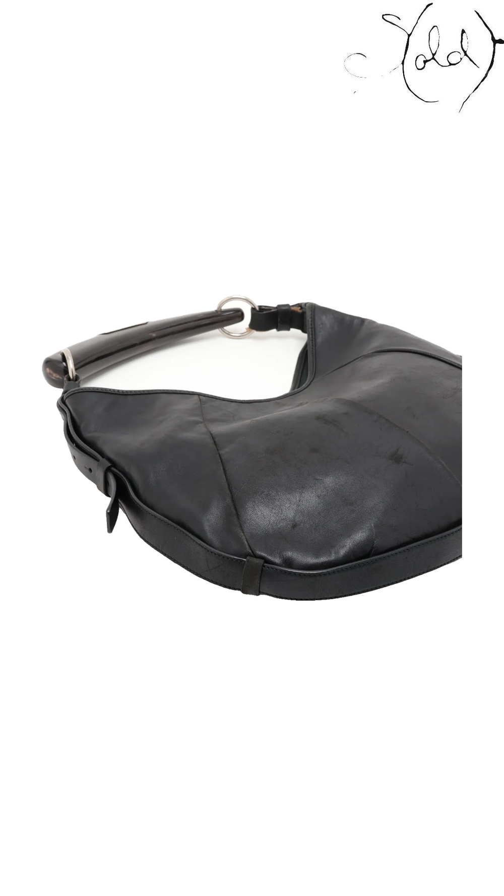 Saint Laurent Mombasa Black Leather Horn Shoulder Bag, opposite base and side