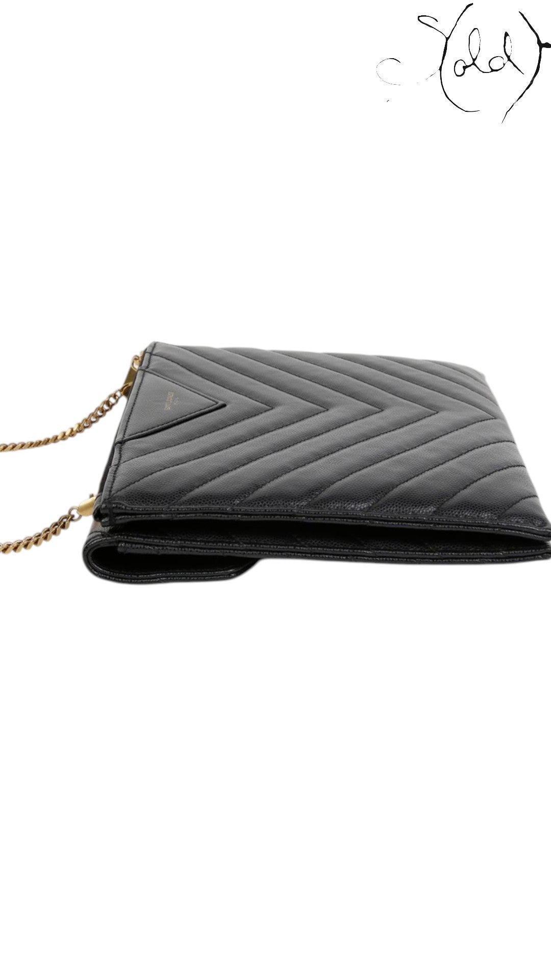 Saint Laurent Tribeca Chain Shoulder Bag Black Leather 2018, Interior view | Sold Attire