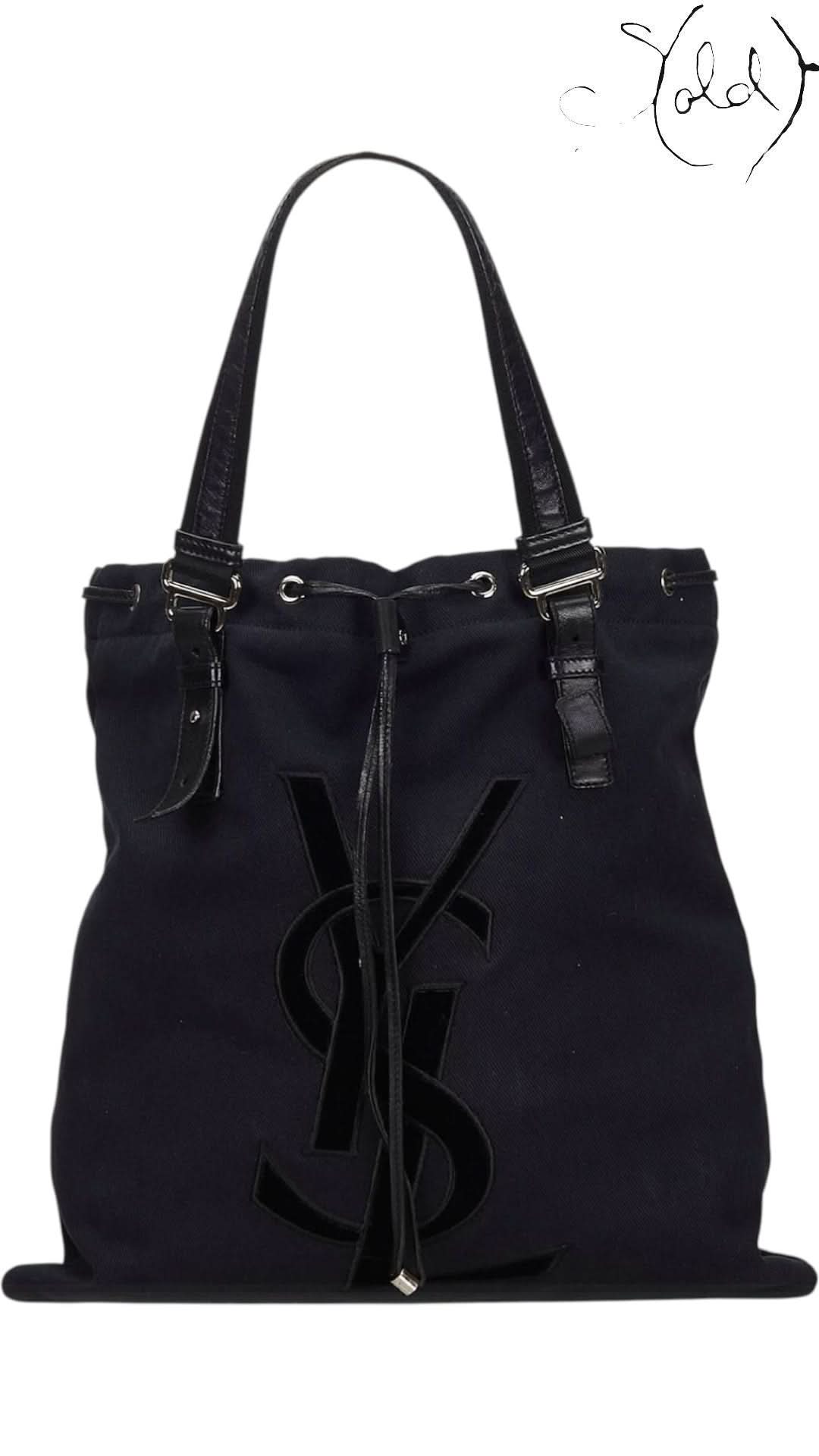 Saint Laurent Tote Bag Saint Laurent Rive Gauche Kahala Black Canvas Tote | Sold Attire