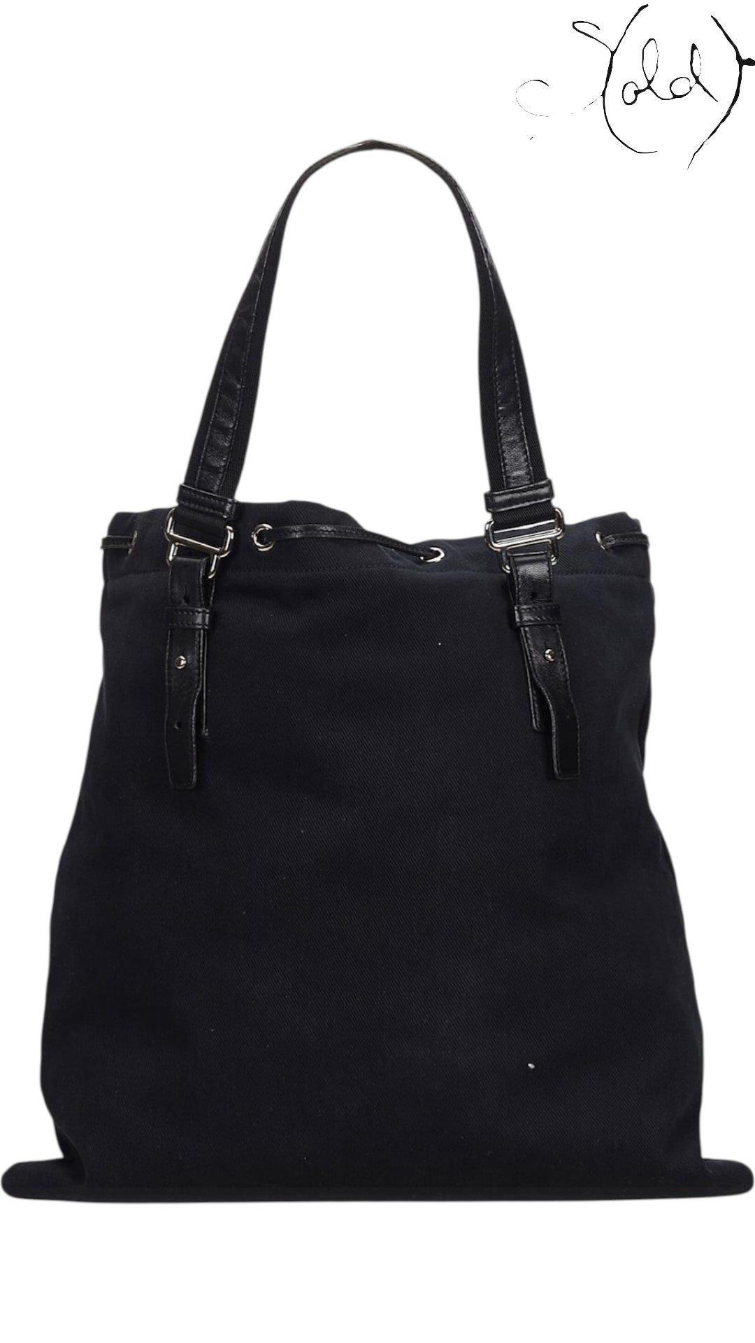 Saint Laurent Rive Gauche Kahala Black Canvas Tote, Detail view | Sold Attire