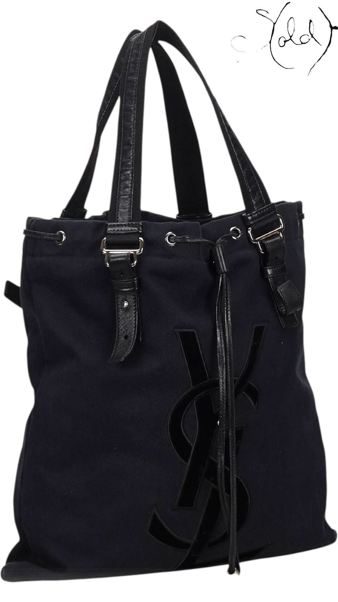 Saint Laurent Tote Bag Saint Laurent Rive Gauche Kahala Black Canvas Tote | Sold Attire