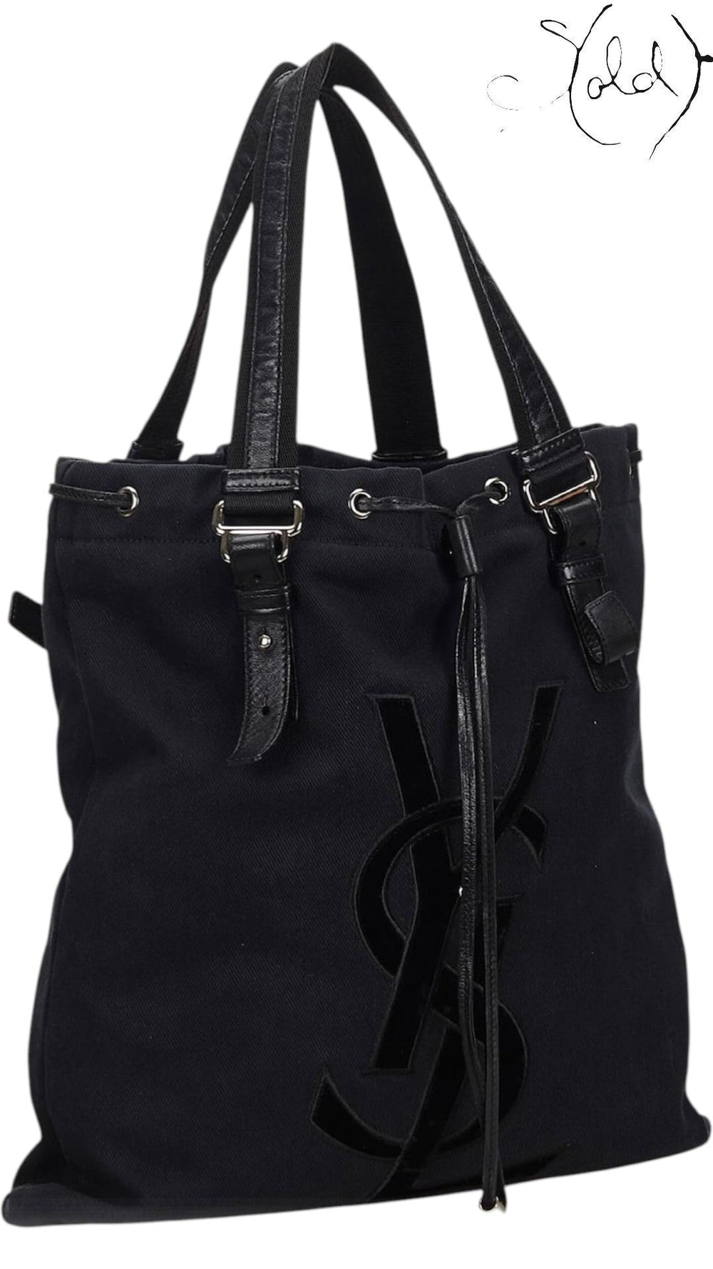 Saint Laurent Rive Gauche Kahala Black Canvas Tote, Interior view | Sold Attire