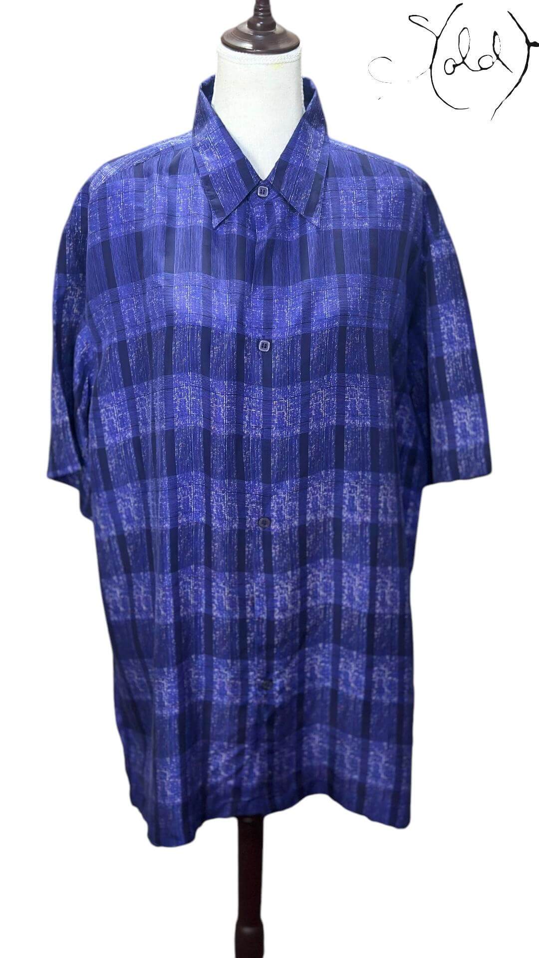 Silk Plaid Shirt in Cobalt – Soft Structure, Authenticated Pre-Owned | Sold Attire