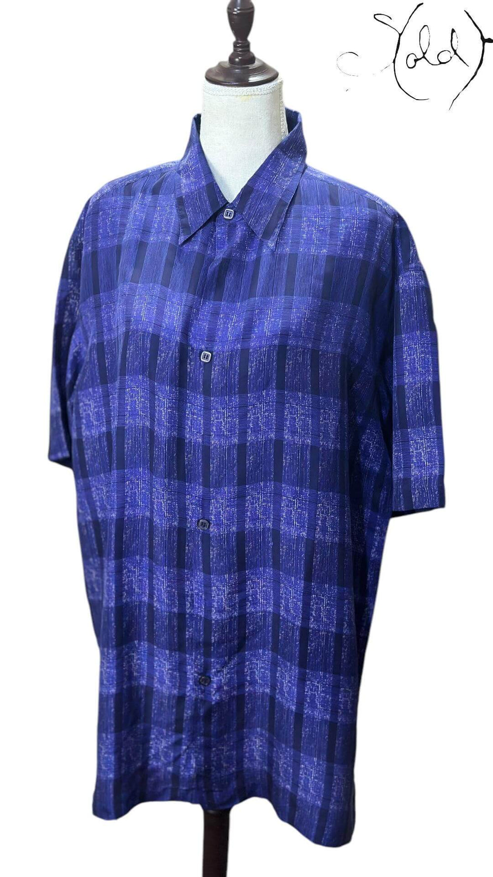 Silk Plaid Shirt in Cobalt – Soft Structure, Interior view | Sold Attire