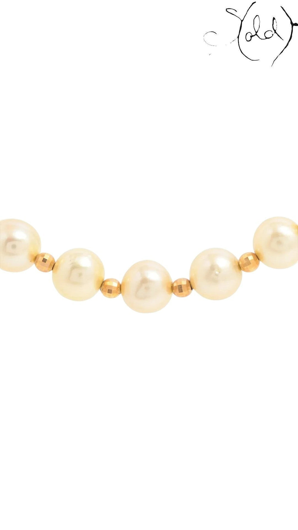Sold Attire Akoya pearl necklace and bracelet set featuring cream pearls with small faceted gold-tone metal spacers