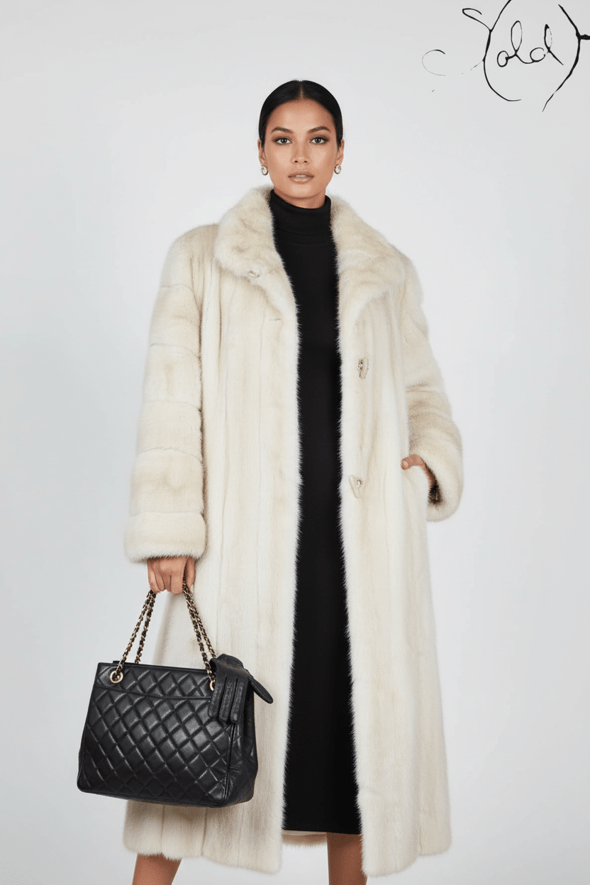 Russian Baby Mink Full-Length Coat Ivory Sectioned, Side view | Sold Attire
