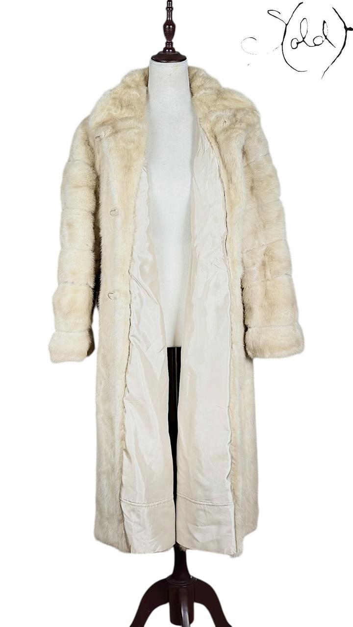 Russian Baby Mink Full-Length Coat Ivory Sectioned, Back view | Sold Attire