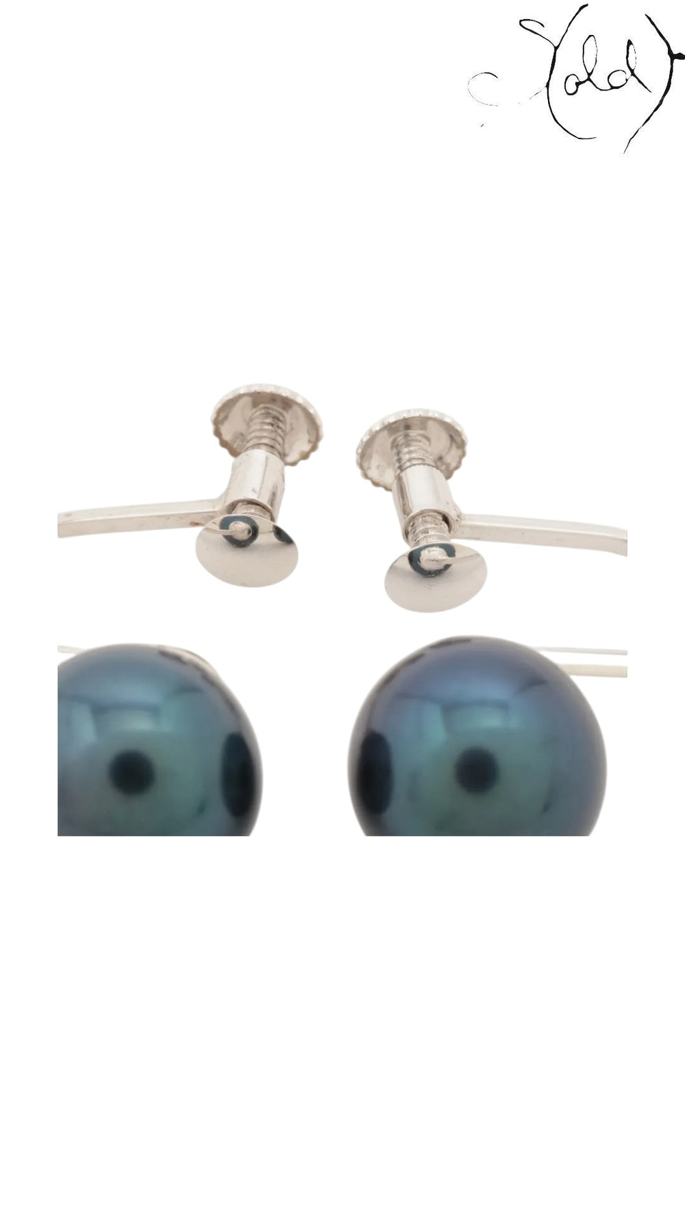 Sold Attire dark green-blue Akoya pearl earrings with K14 white gold screw-back hardware