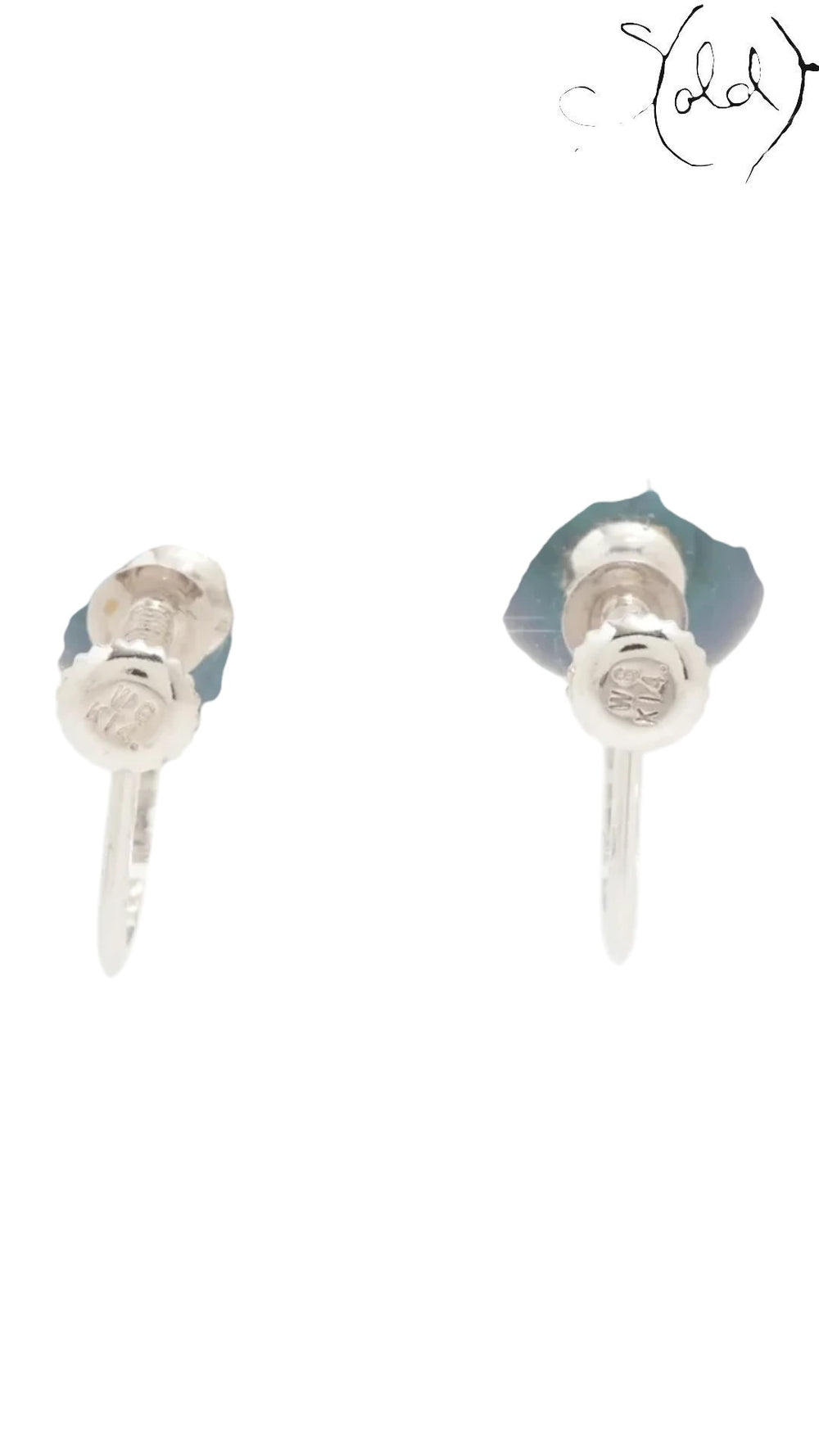 Sold Attire dark green-blue Akoya pearl earrings with K14 white gold screw-back hardware