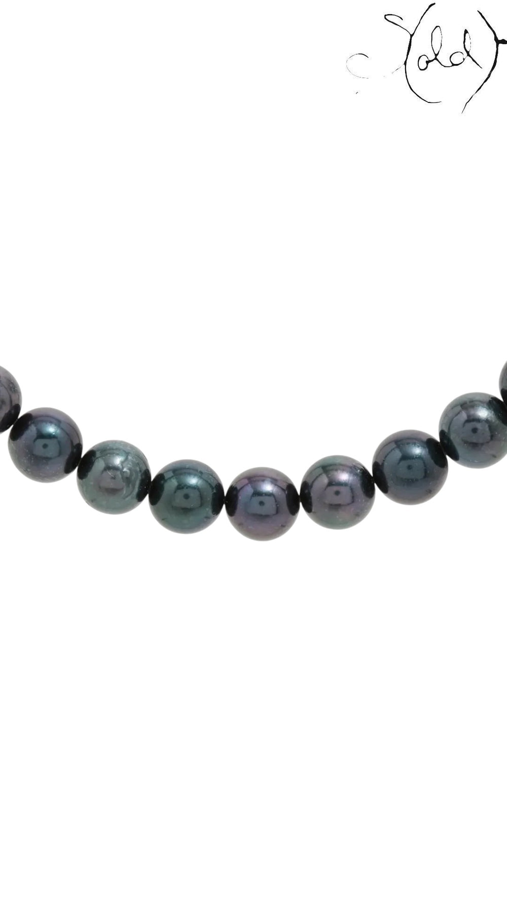 Sold Attire dark green-blue Akoya pearl necklace strand with high luster and smooth round pearls