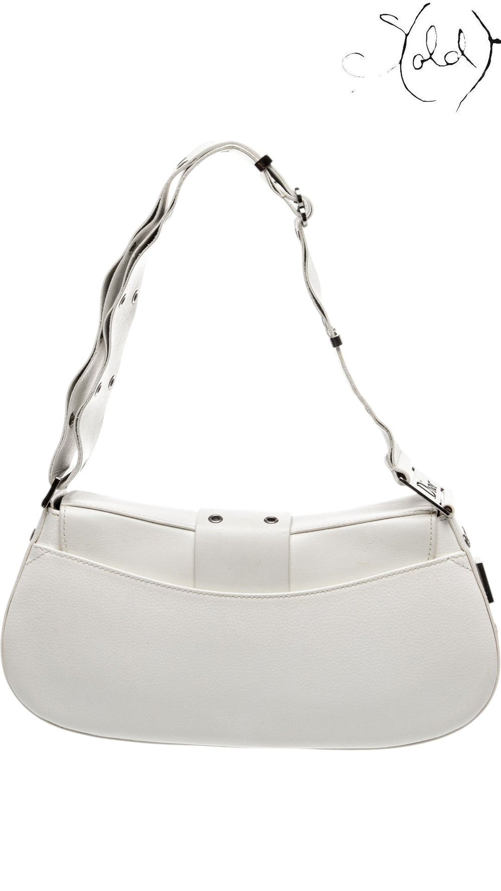 Sold Attire vintage Dior Street Chic shoulder bag in white leather with silver-tone hardware and adjustable strap