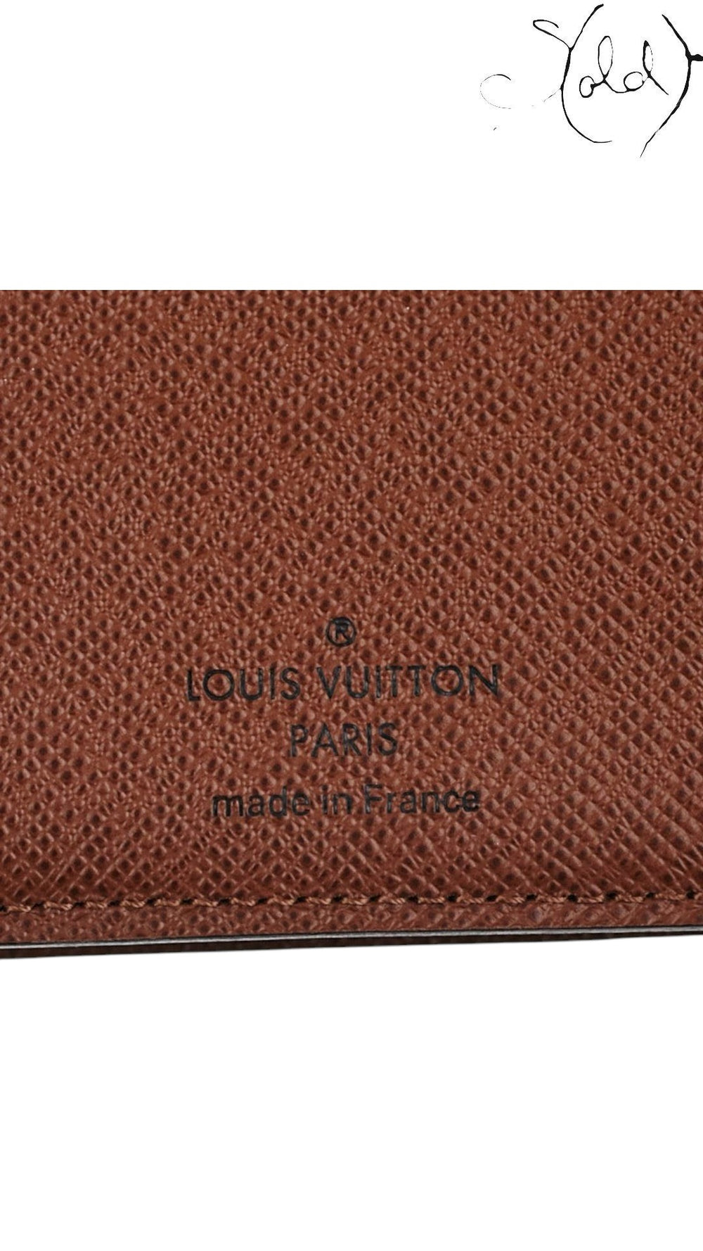 Sold Attire Louis Vuitton Joey wallet interior brown cross-grain leather with embossed logo and Made in France stamp