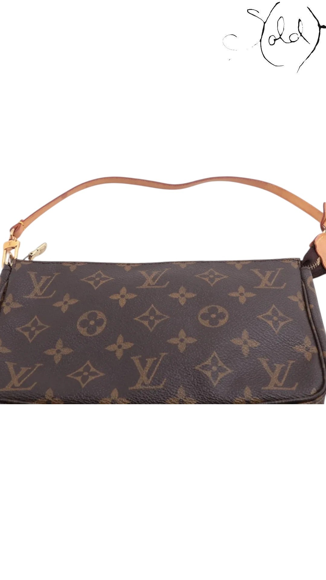 Sold Attire pre-owned Louis Vuitton Monogram Pochette Accessoires M51980 in brown coated canvas with leather strap.