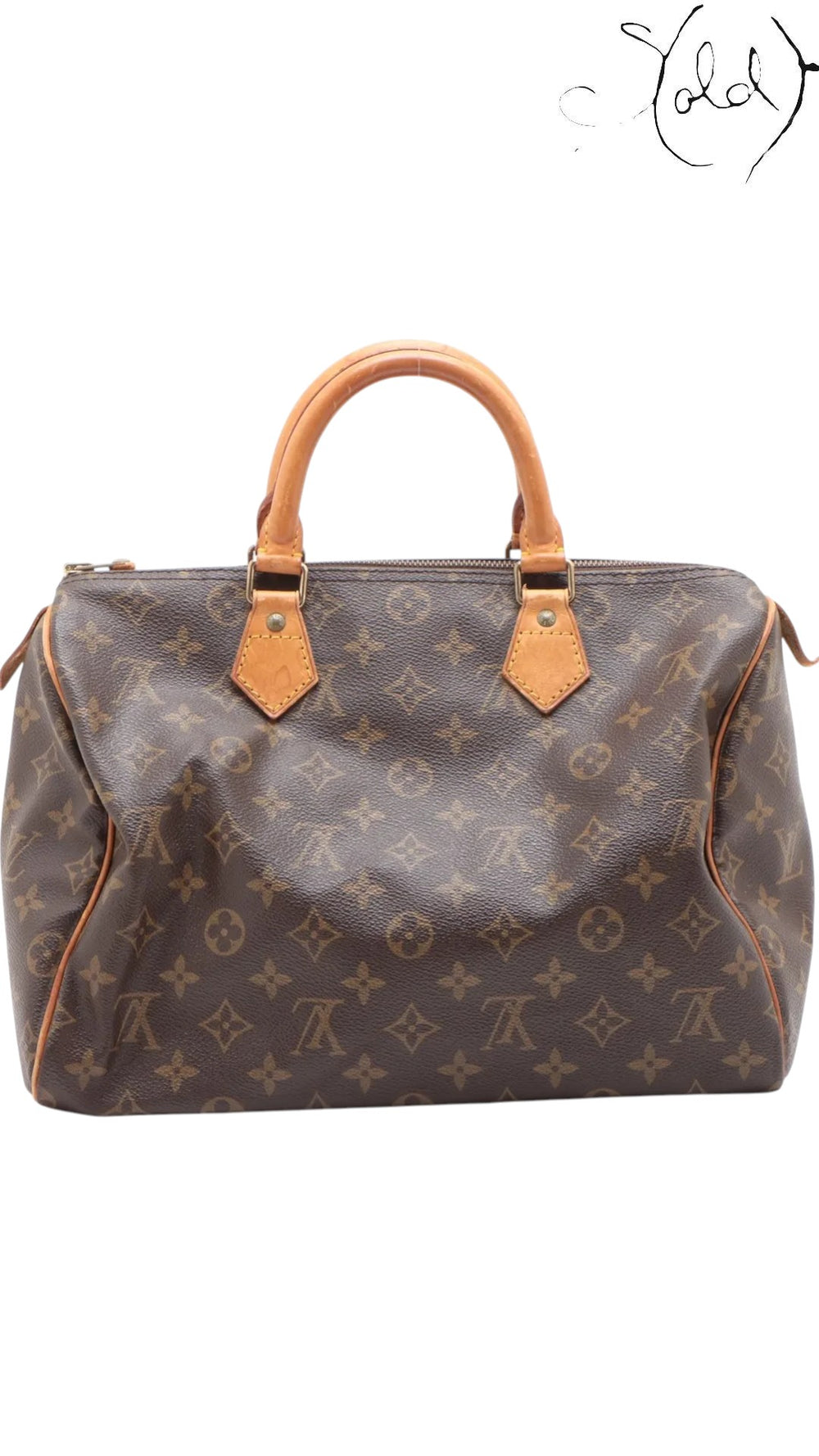 Sold Attire vintage Louis Vuitton Speedy 30 bag in brown monogram coated canvas with honey-patina vachetta leather