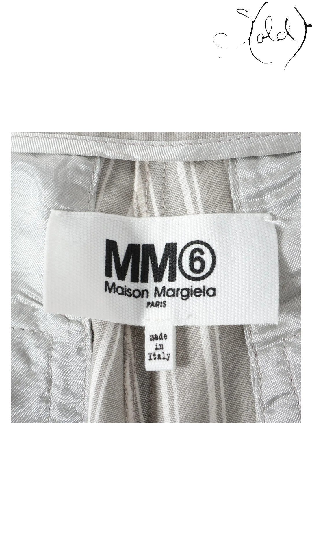 Sold Attire MM6 Maison Margiela gray and white striped wide-leg cotton pants, made in Italy.