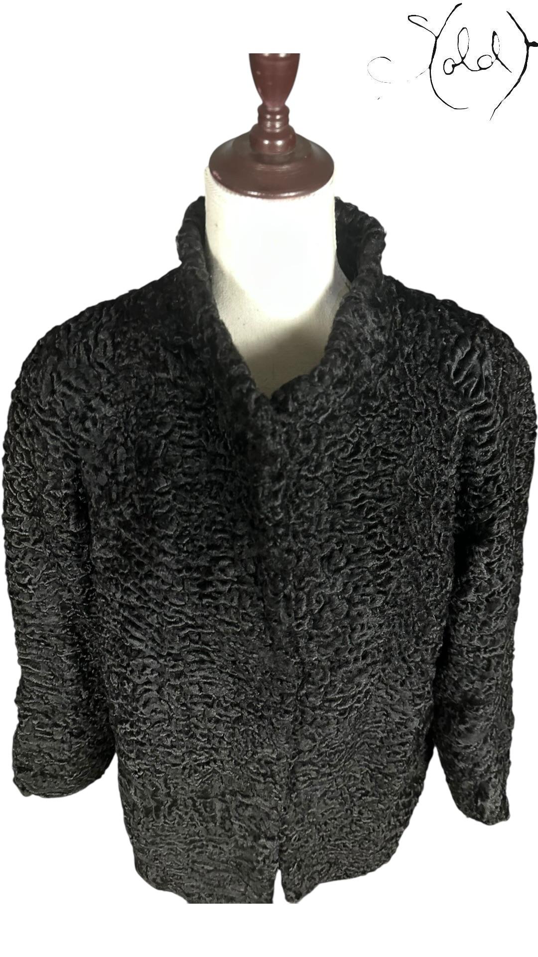 Swakara Persian Lamb Fur Jacket Black 1990s Size Medium, Interior view | Sold Attire