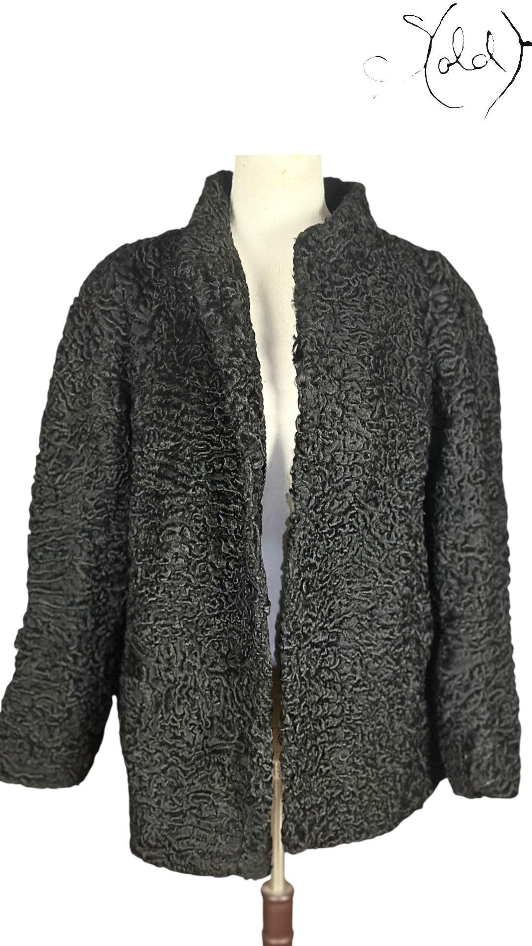 Swakara Persian Lamb Fur Jacket Black 1990s Size Medium, Side view | Sold Attire