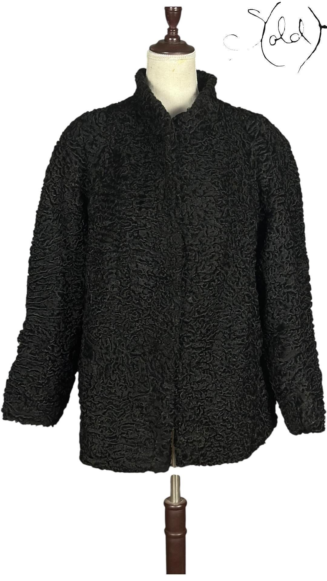 Swakara Persian Lamb Fur Jacket Black 1990s Size Medium, Back view | Sold Attire