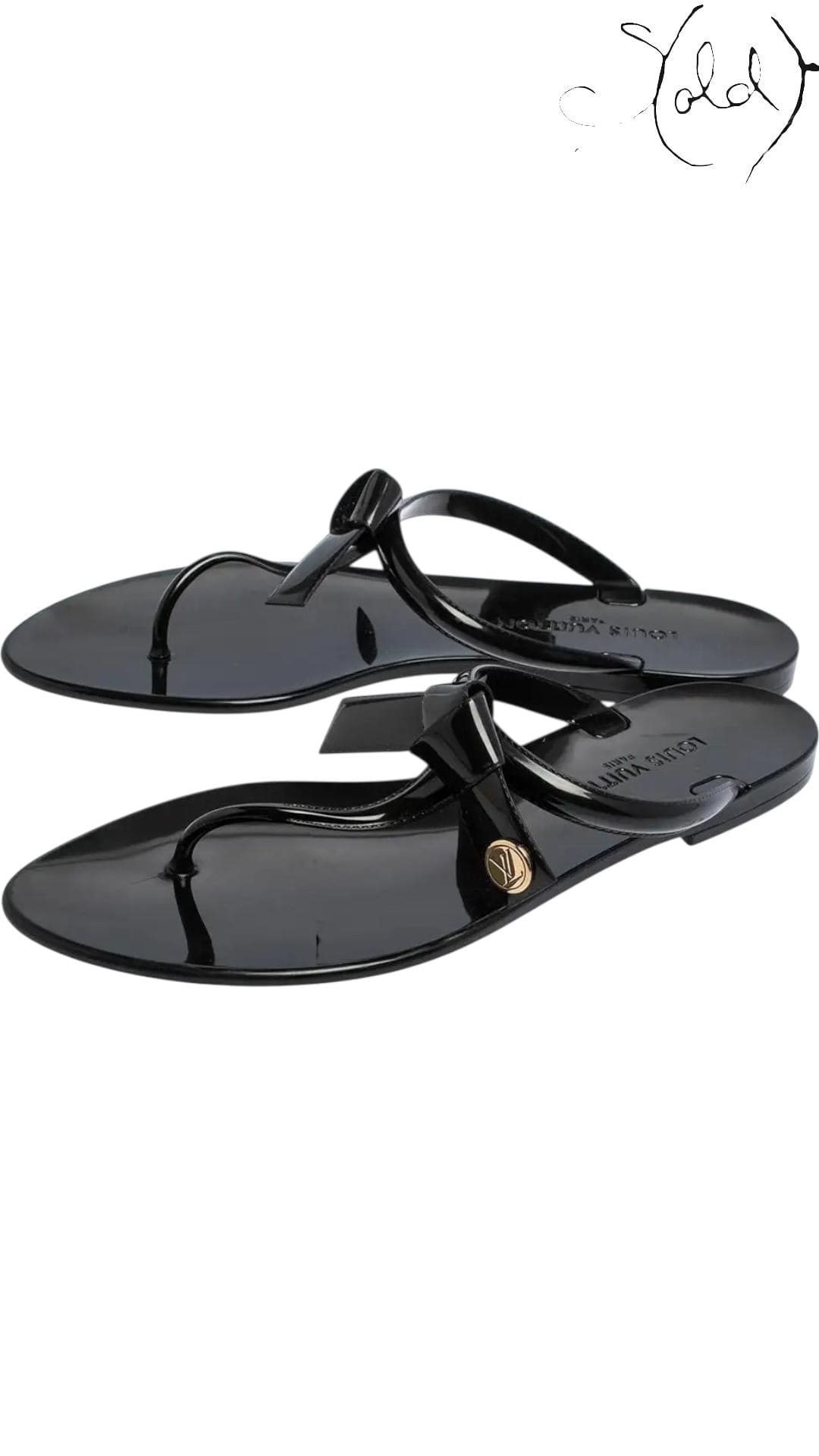 The Louis Vuitton Jelly Sea Star Thong Flats – Gloss Noir, Detail view | Sold Attire