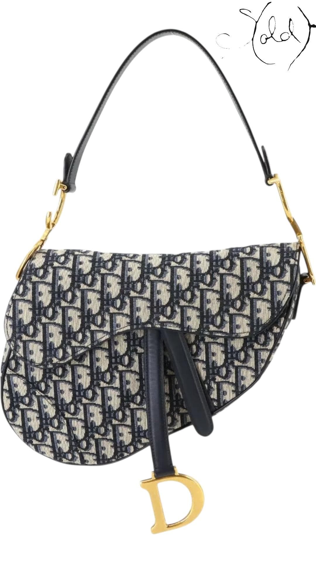 Christian Dior Oblique Saddle Bag – Medium Blue Jacquard, Close-up | Sold Attire