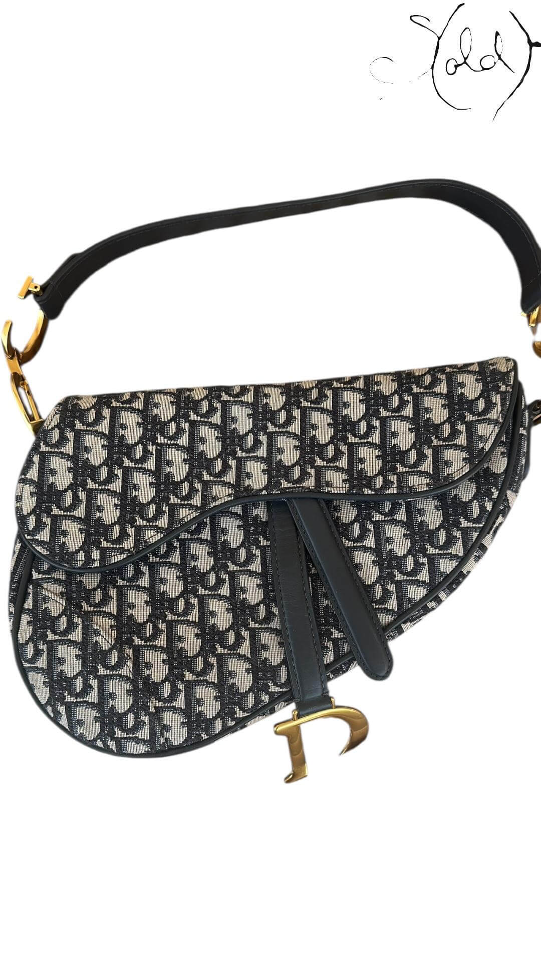 Christian Dior Oblique Saddle Bag – Medium Blue Jacquard, Detail view | Sold Attire