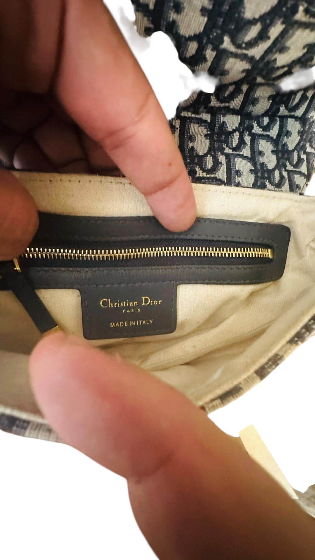 Christian Dior Oblique Saddle Bag – Medium Blue Jacquard, Base view | Sold Attire
