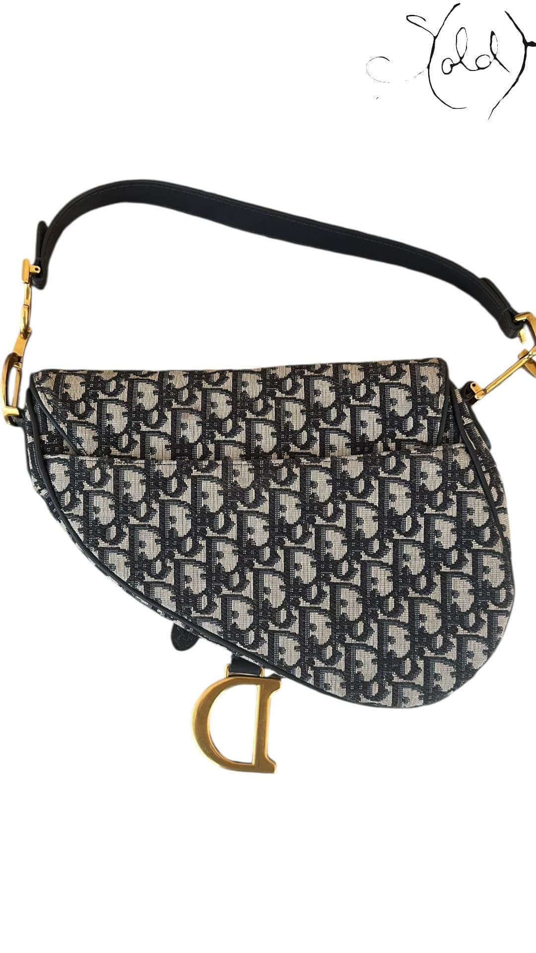 Christian Dior Oblique Saddle Bag – Medium Blue Jacquard, Hardware detail | Sold Attire