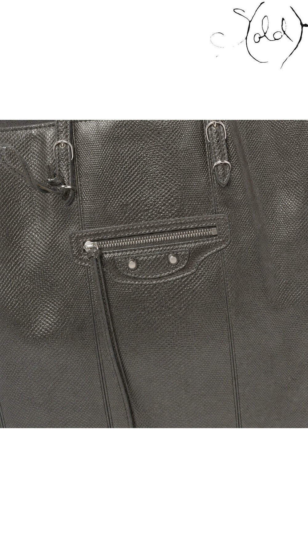 Balenciaga Papier A4 grey karung tote front pocket and scale texture detail