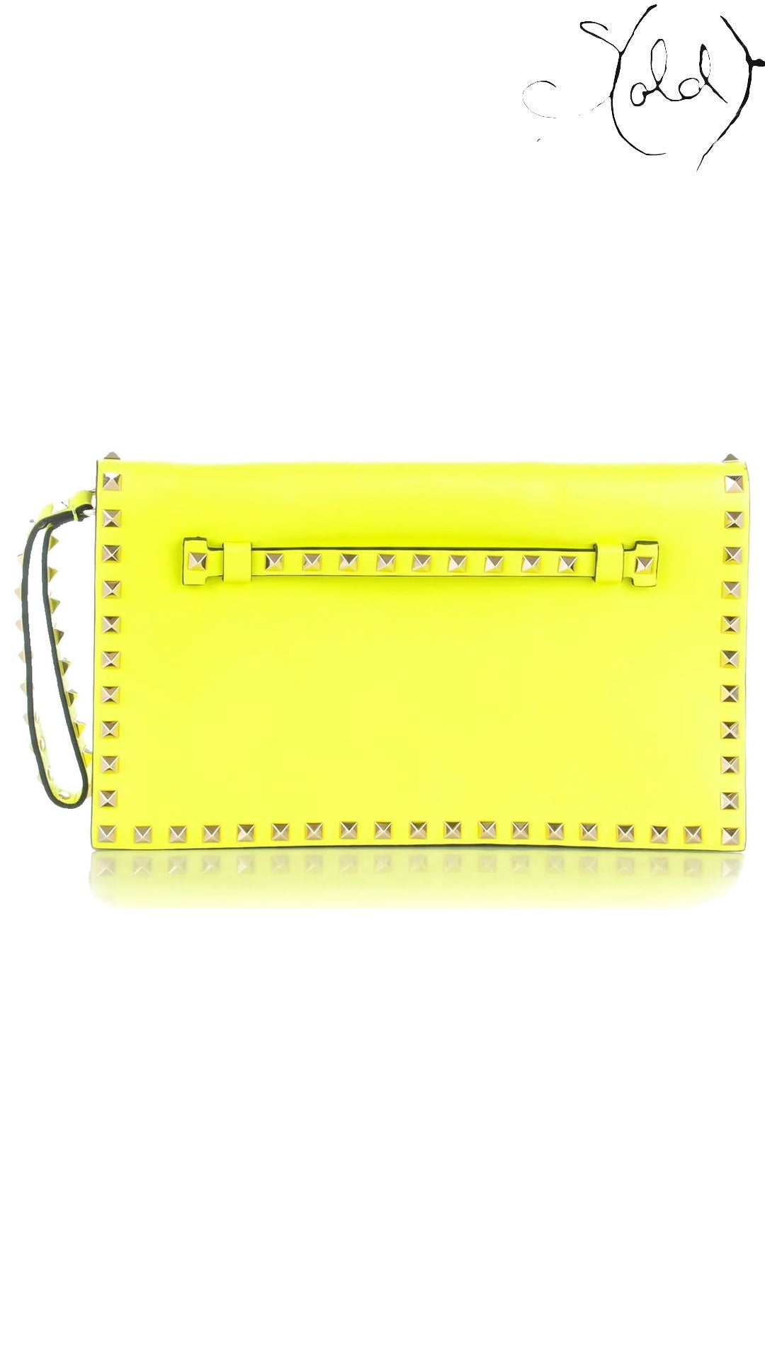 Valentino Garavani Rockstud yellow fluo wristlet clutch - view 1