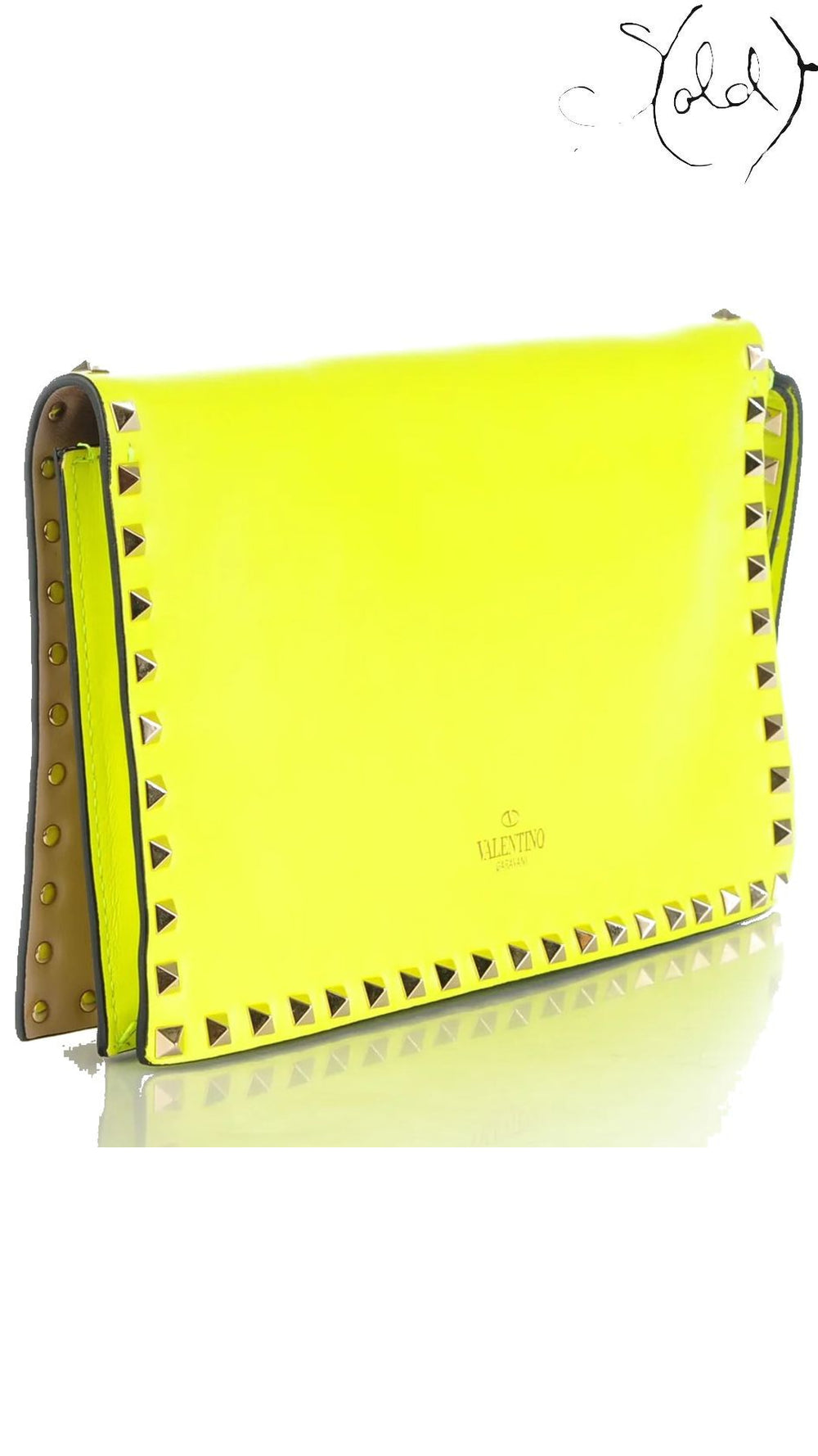Valentino Garavani Rockstud yellow fluo wristlet clutch - view 3