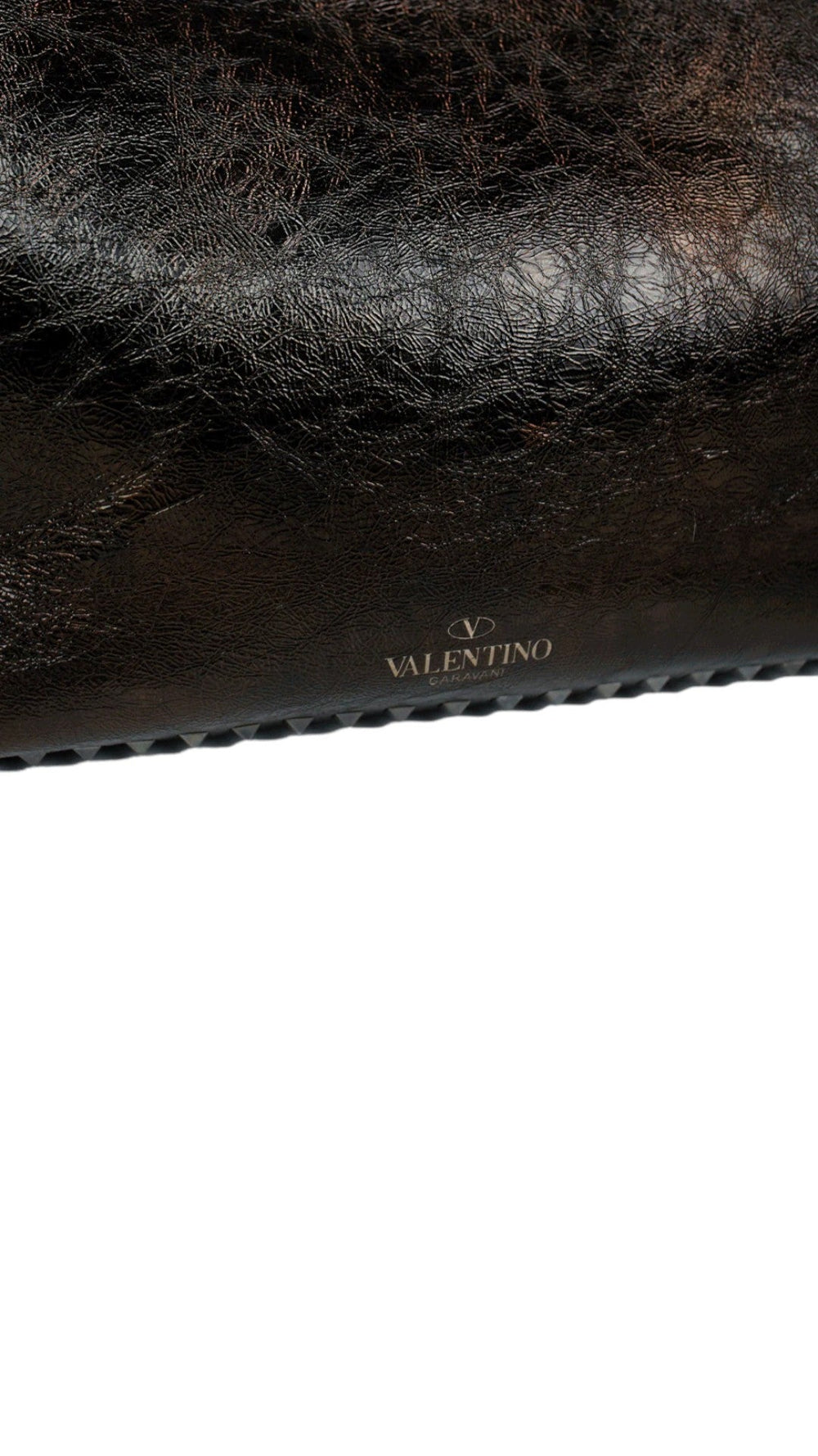 Valentino Rockstud Noir Crinkled Leather Tote 2016, Strap detail | Sold Attire