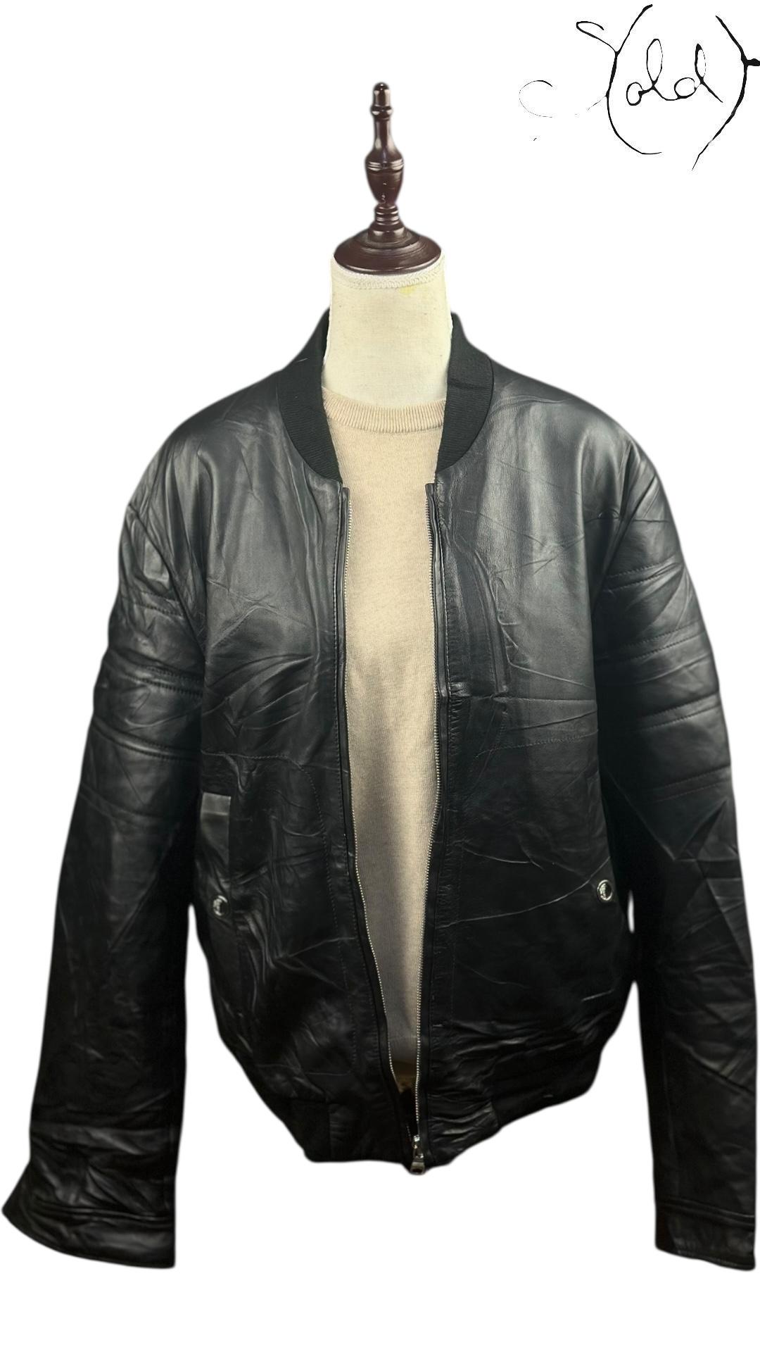 Versace Collection Black Leather Bomber, Base view | Sold Attire