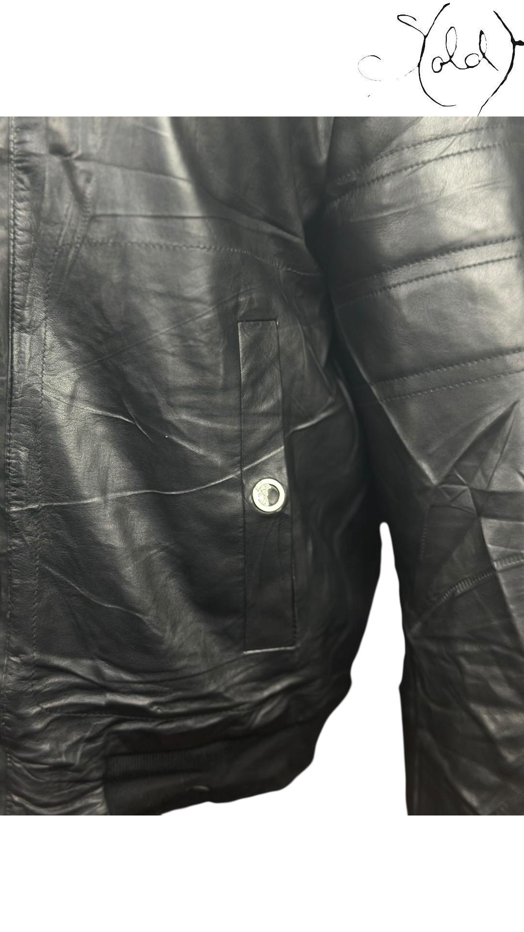Versace Collection Black Leather Bomber, Detail view | Sold Attire