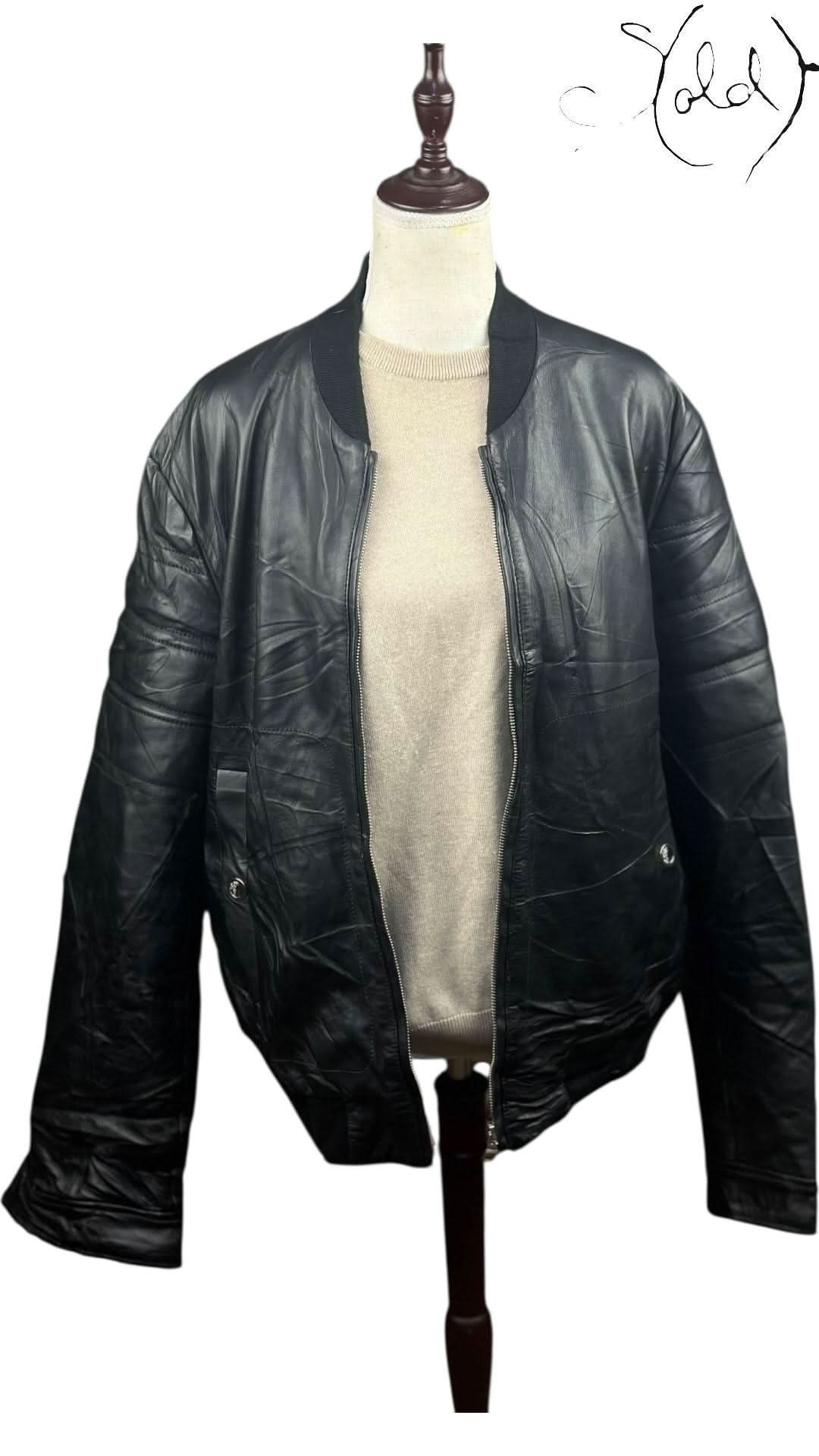 Versace Collection Black Leather Bomber | Sold Attire - Sold Attire