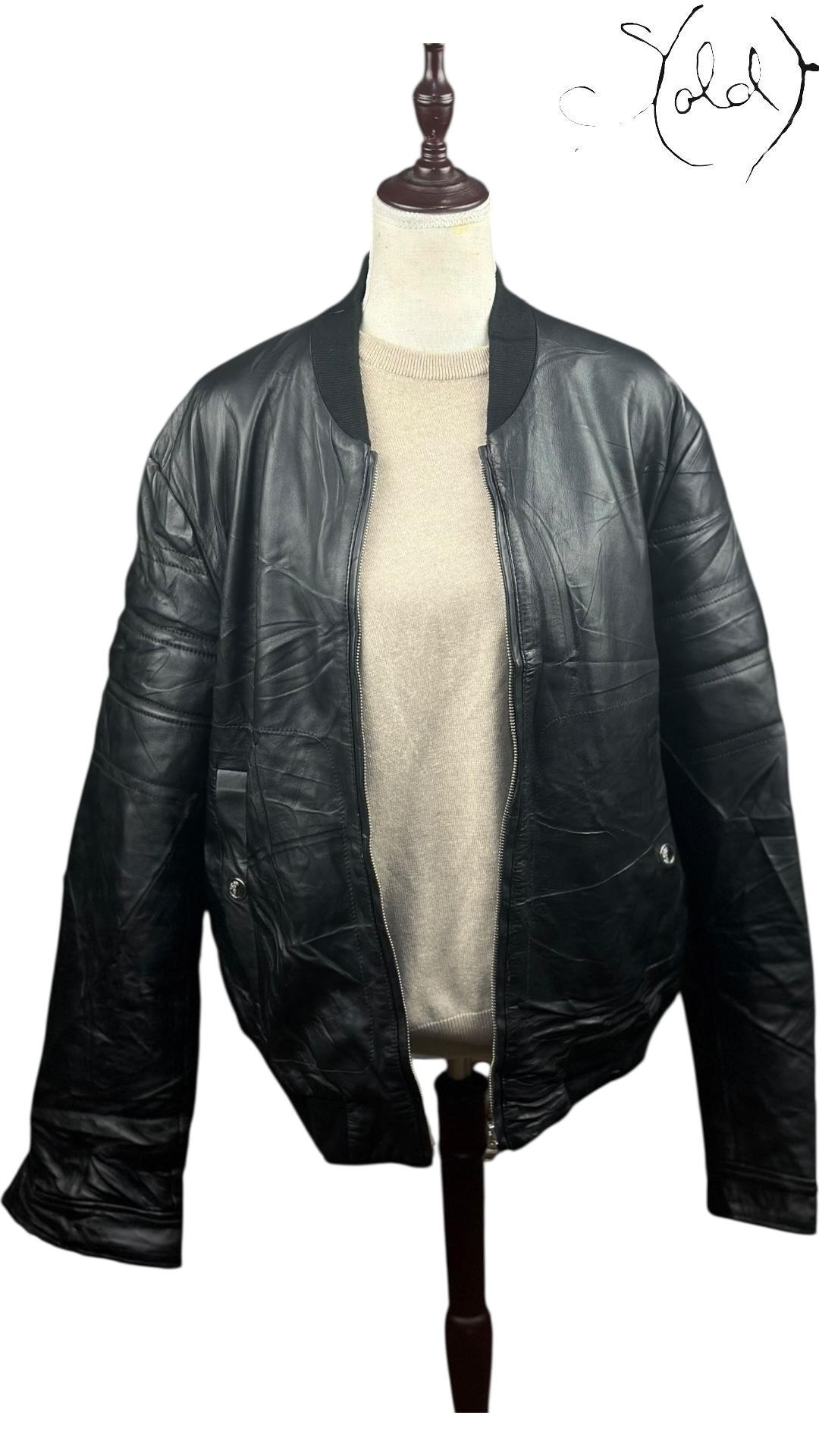 Versace Collection Black Leather Bomber, Back view | Sold Attire