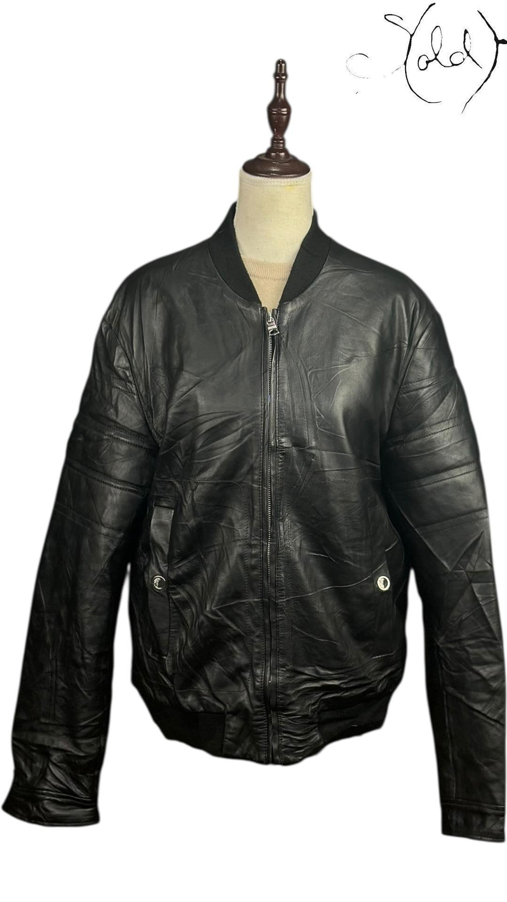 Versace Collection Black Leather Bomber, Interior view | Sold Attire