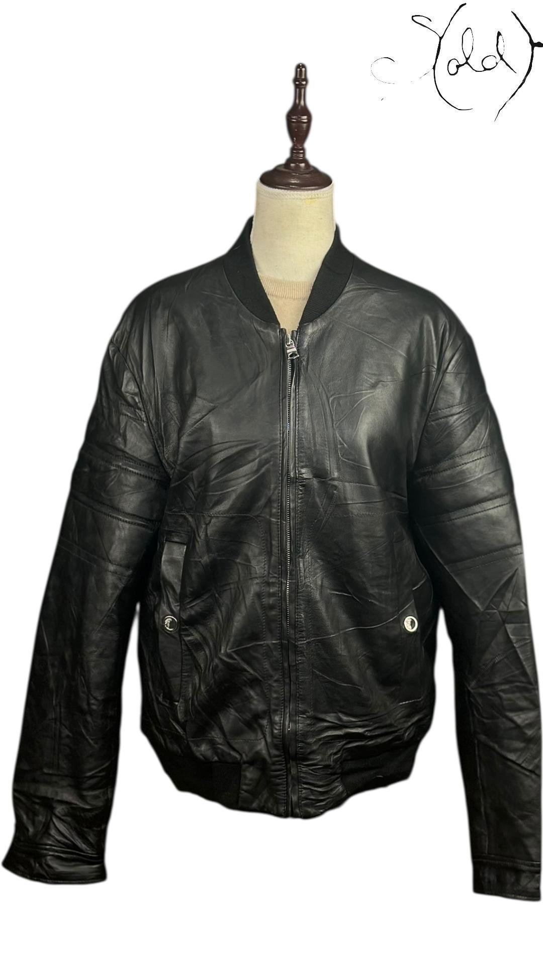 Versace Collection Black Leather Bomber, Interior view | Sold Attire